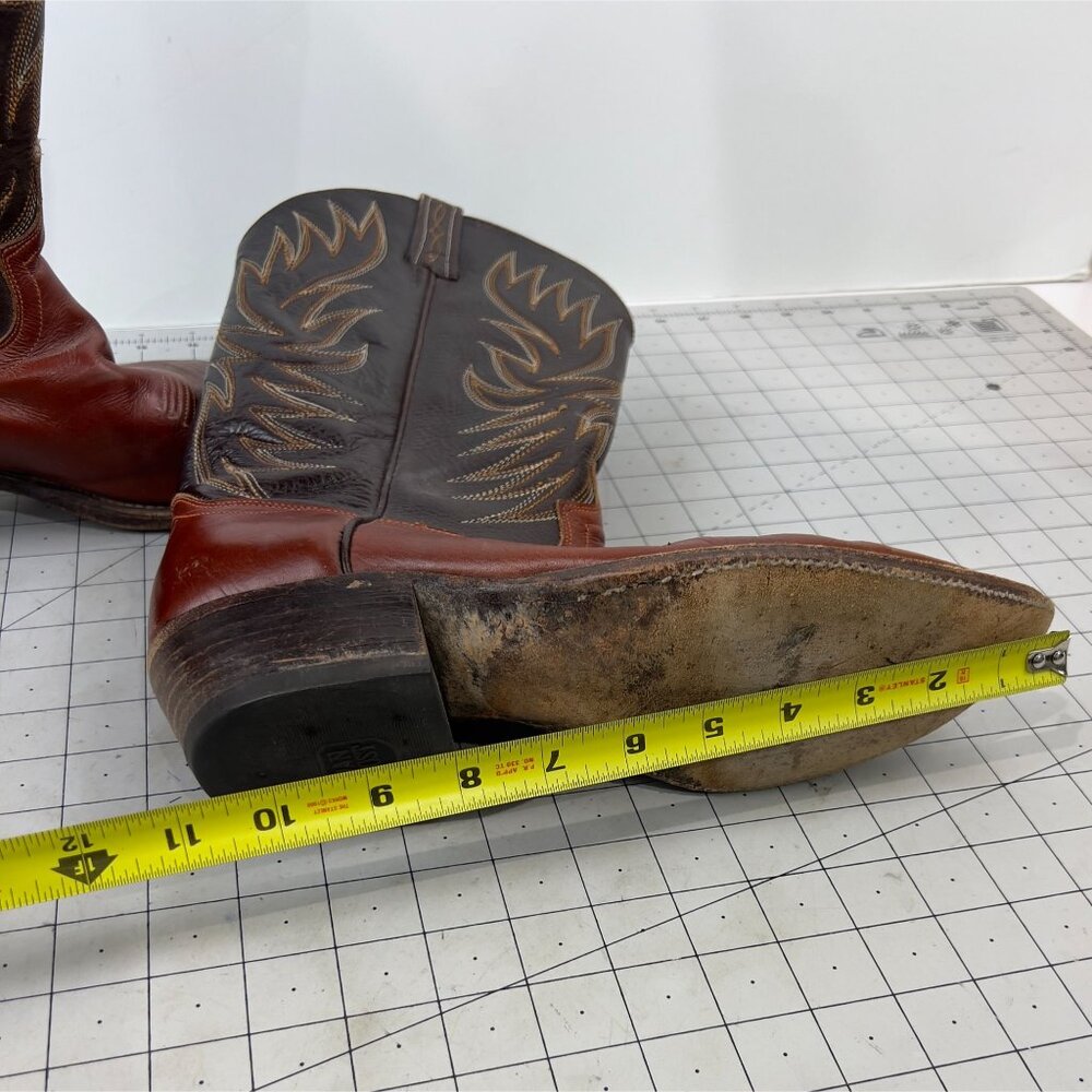 Vintage Dan Post Western Cowboy Boots Leather Sole Men's Size 8 Brown & Tan - Picture 13 of 14
